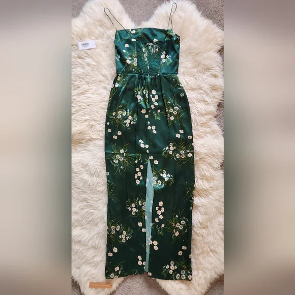 Reformation Frankie silk slip dress-dark green (size 4 remaining) NWOT - Picture 10 of 16